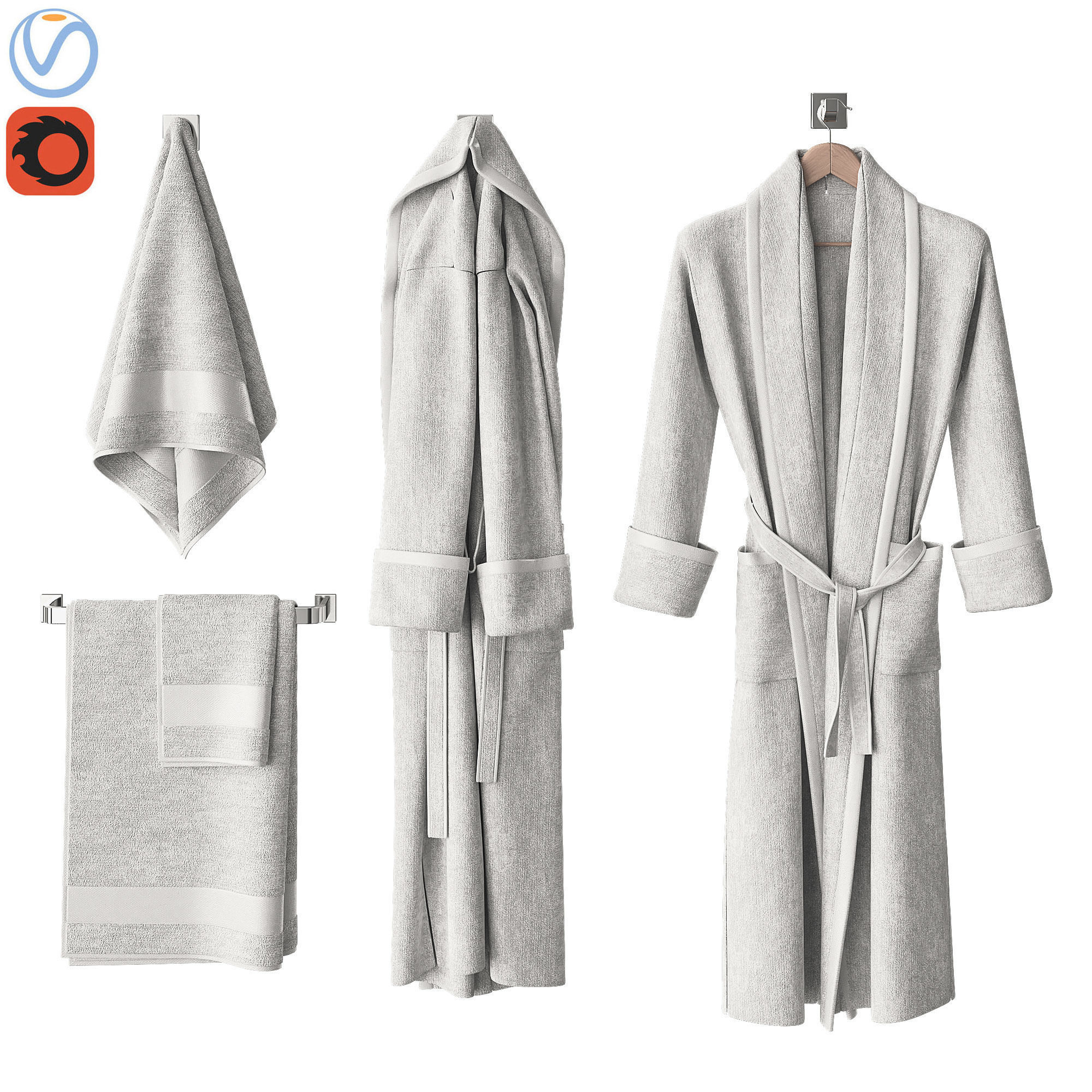 White bathrobe and towels 3D model CGTrader