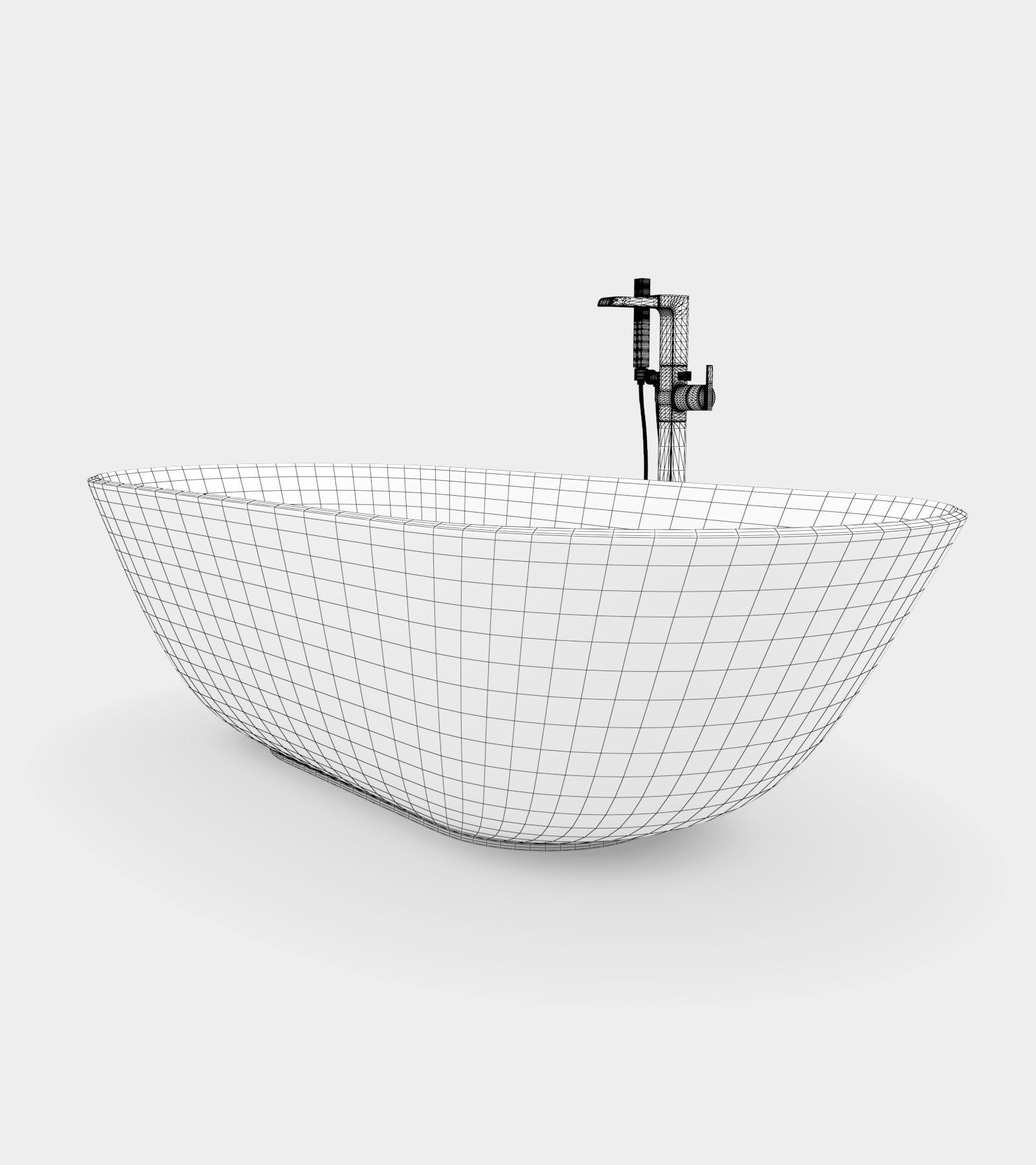 Bathroom set with round bathtub and floor mount bathtub faucet 3D model