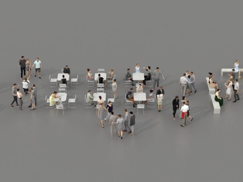 3D PEOPLE CROWDS- ULTIMATE SPEED - CAFETERIA BENCHES - EXTERIOR