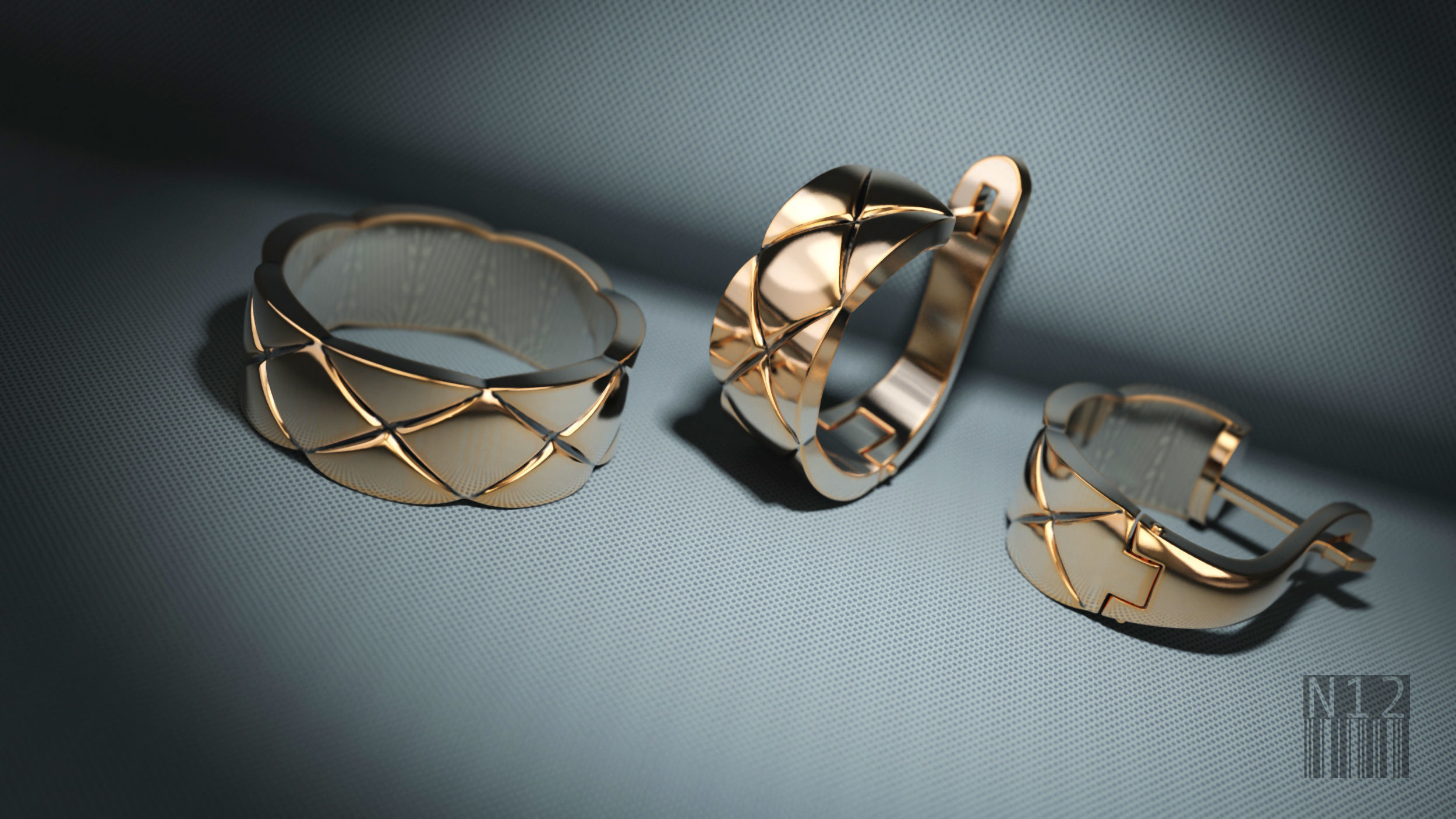 set earrings and ring with cubes