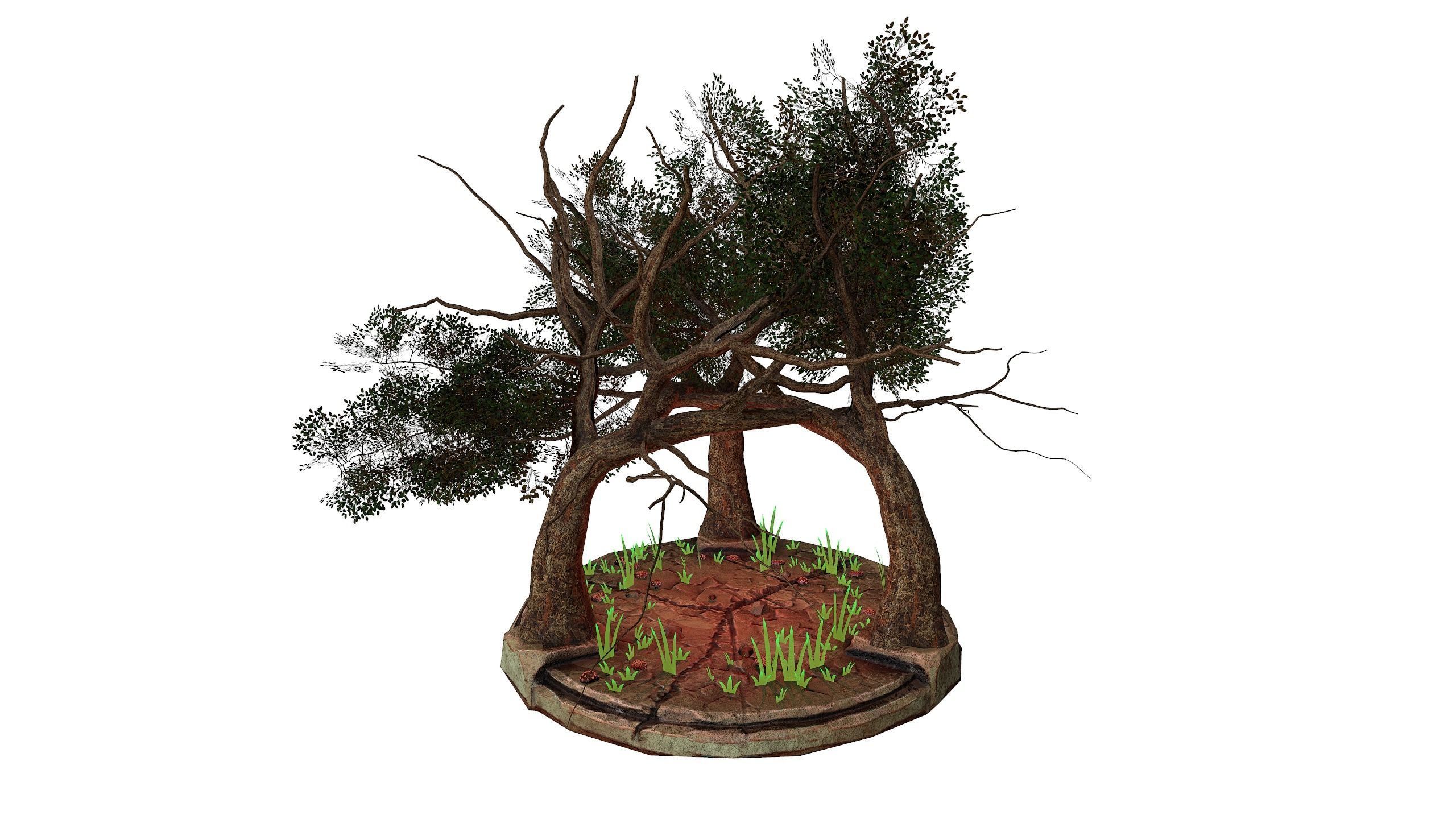 PBR Tree and Stone Low-poly 3D model
