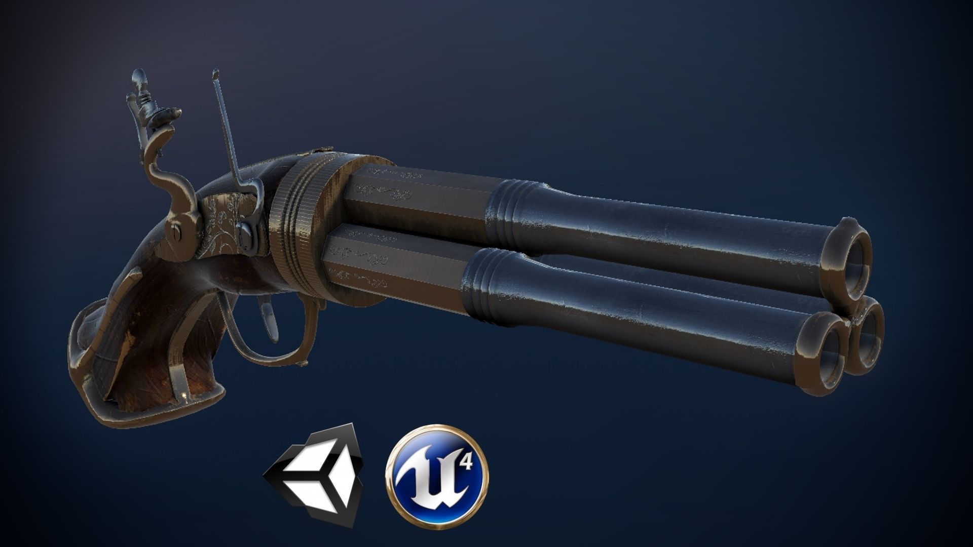 Flintlock 3 Barrel Pistol  3D model