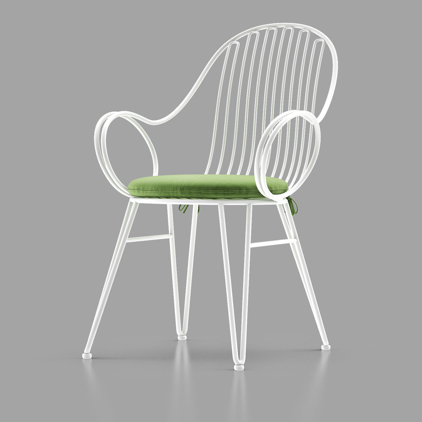 SCROLL White Metal Outdoor Dining Chair with Bistro Table 3D model