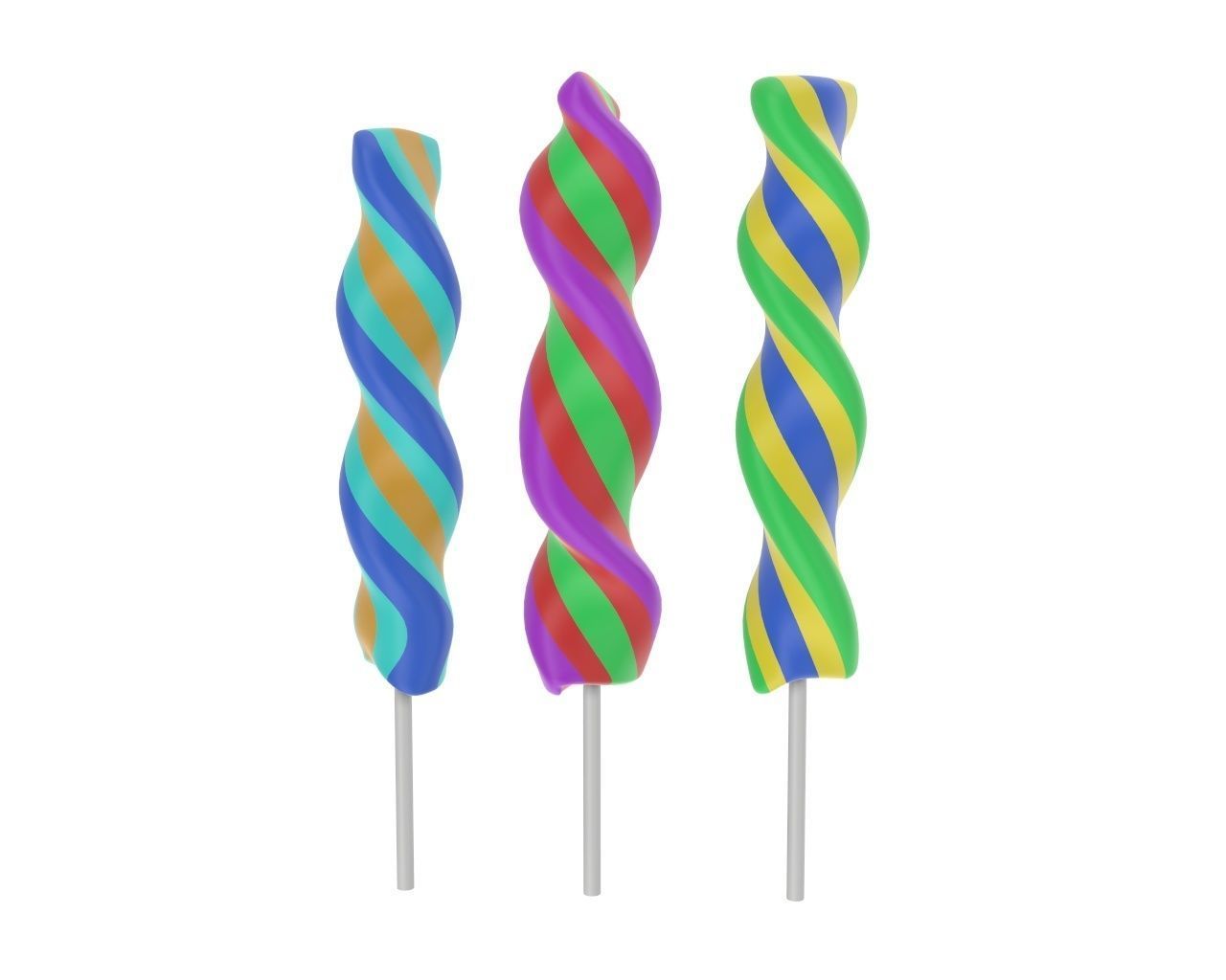 Colorful twisted lollipops 3D model