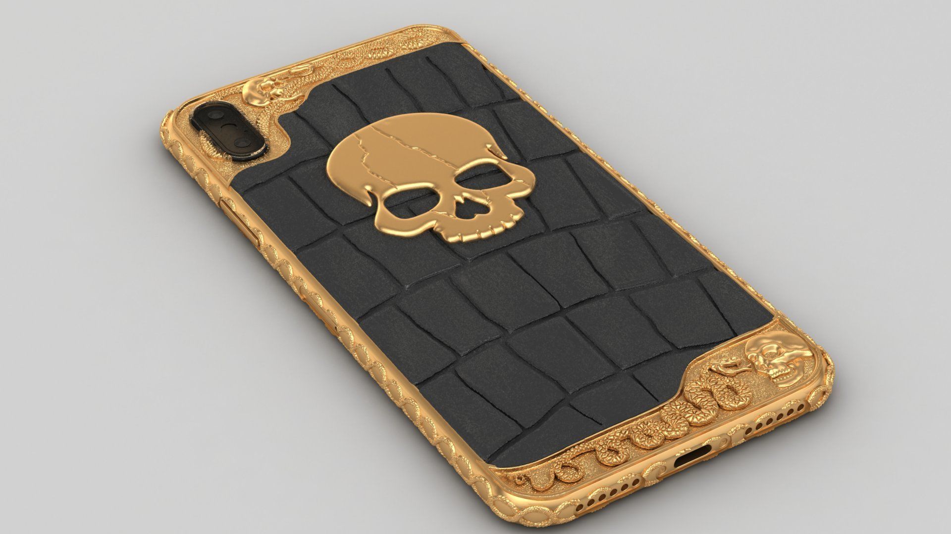 Iphone X Skull Snake Case Gold Details