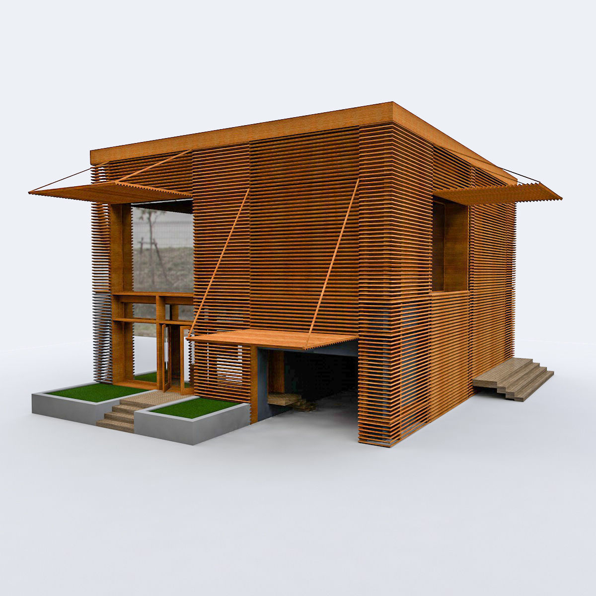 Modern Wood Lath House 3D model CGTrader