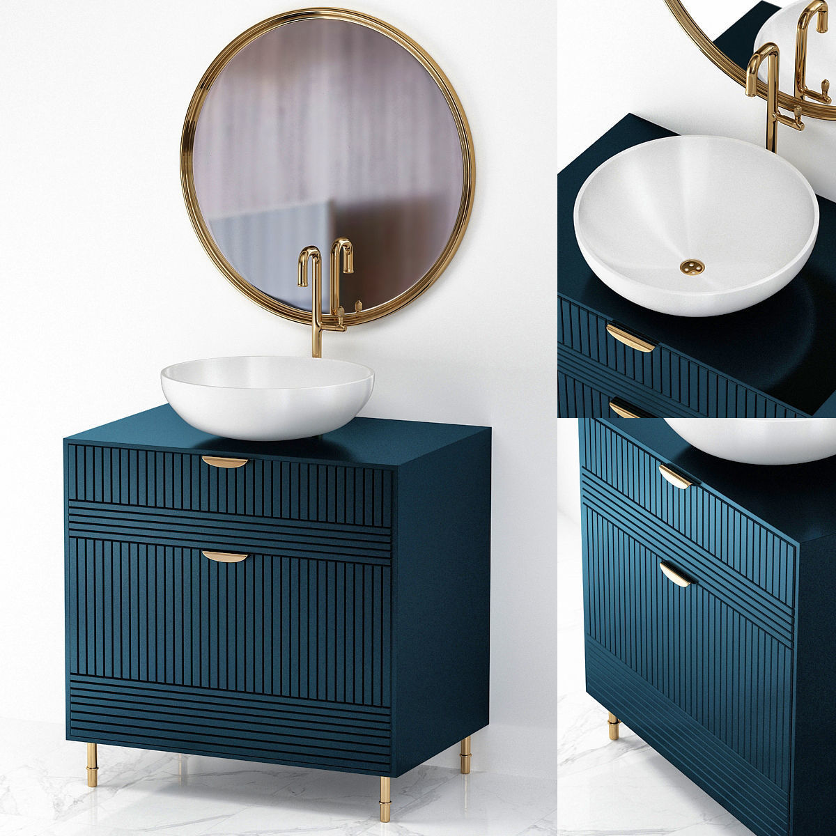 Dark blue small bathroom low poly 3d model Low-poly 3D model