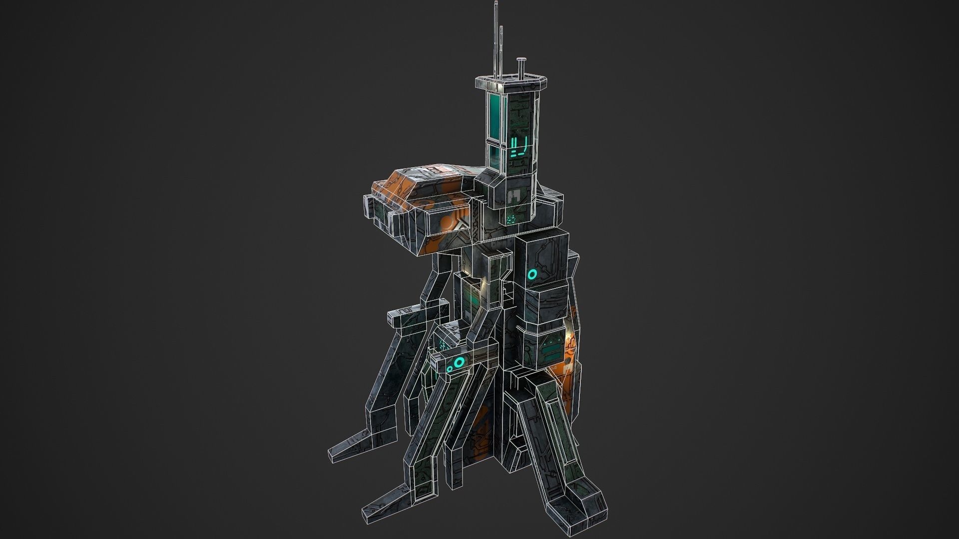 3D model Low poly sci fi administrative building VR / AR / low-poly ...