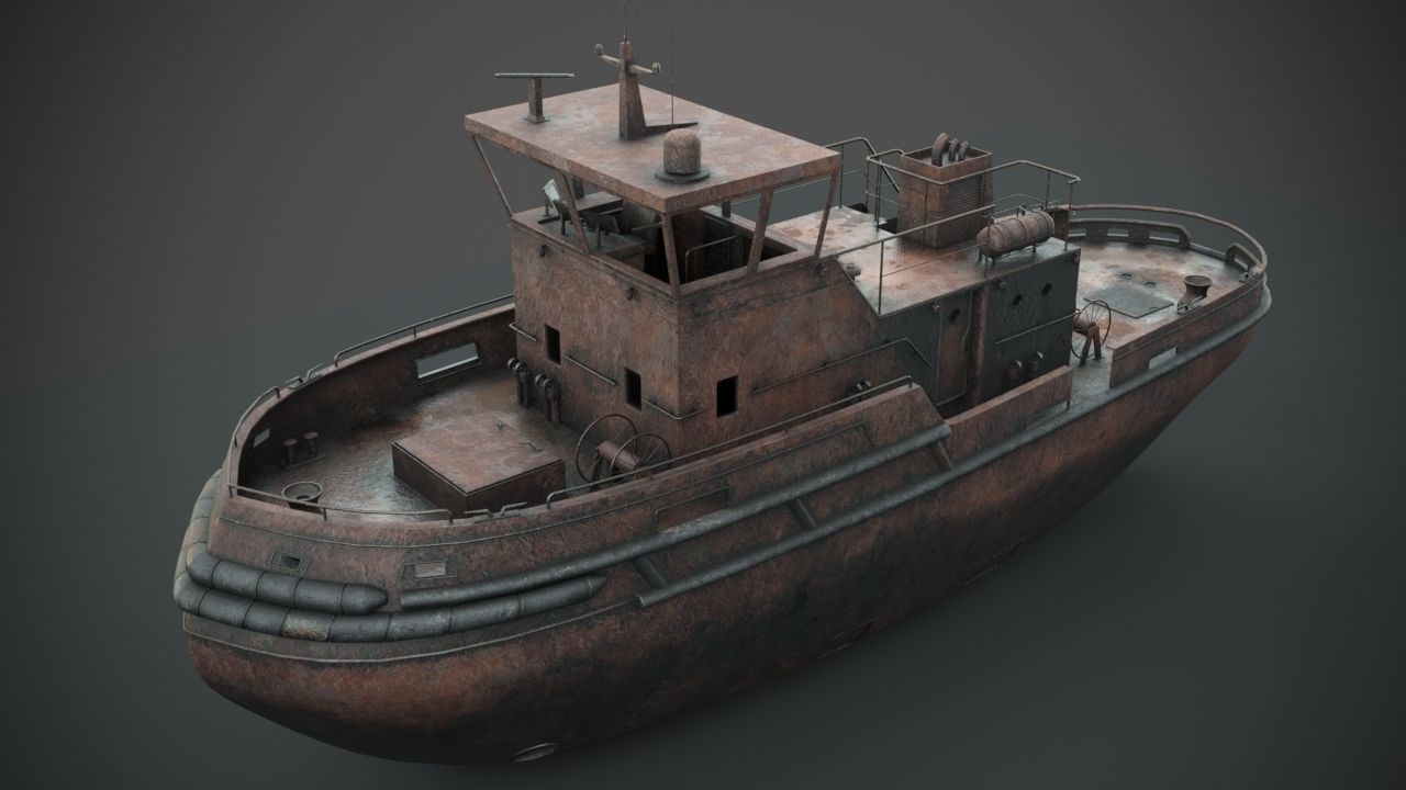 3D Rusted abandoned tug boat CGTrader