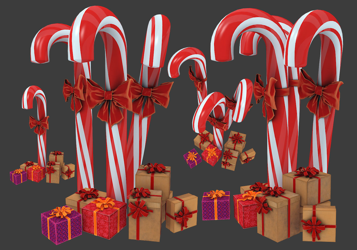 Christmas candy cane with gifts