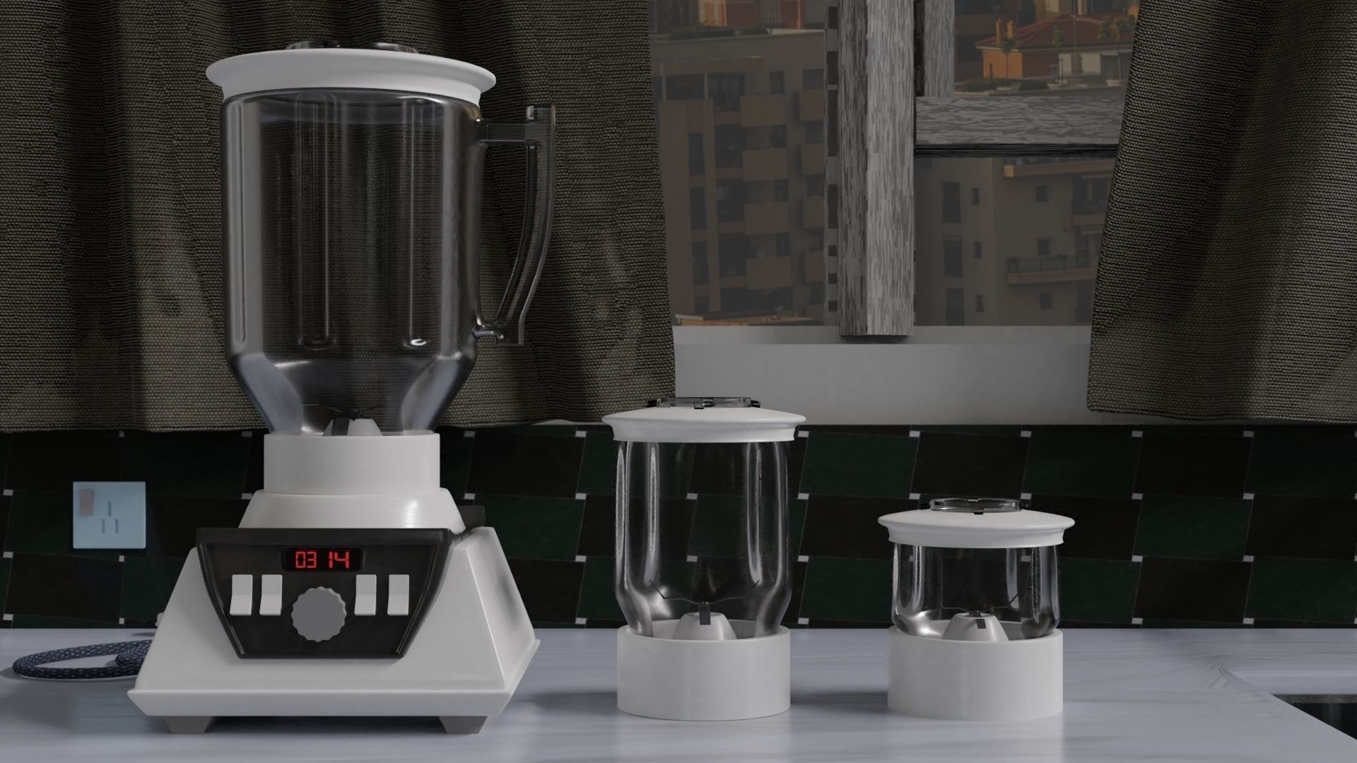 A BLENDER WITH TWO EXTRA CUPS 3D model CGTrader