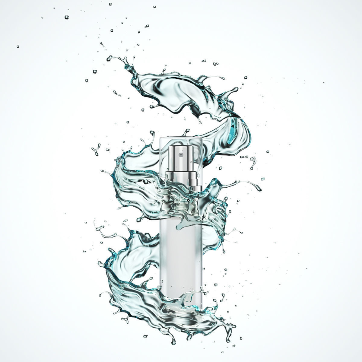 cosmetic Serum packaging tube 3D model with water liquid splash