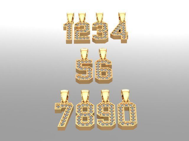 numbers pendant gold silver diamond lucky number