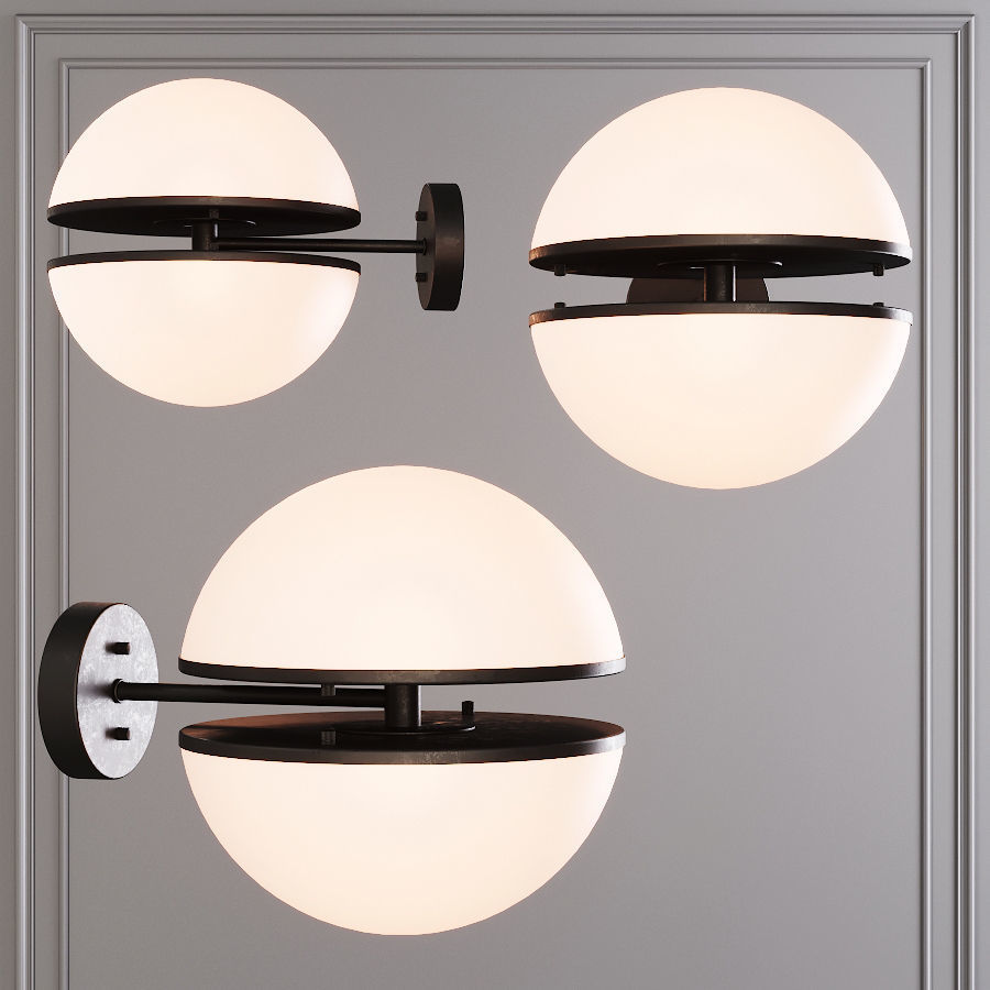 Restoration Hardware HEMISPHERE WALL LAMP SCONE Black 3D model