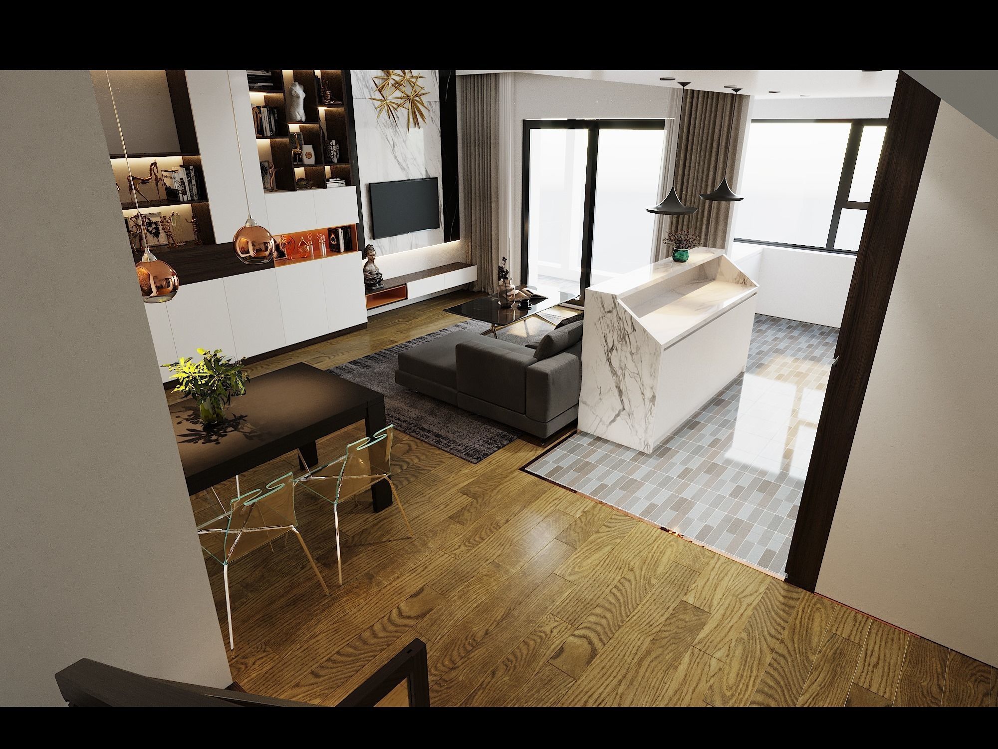 Apartment- Living room hall kichen scene 3D model