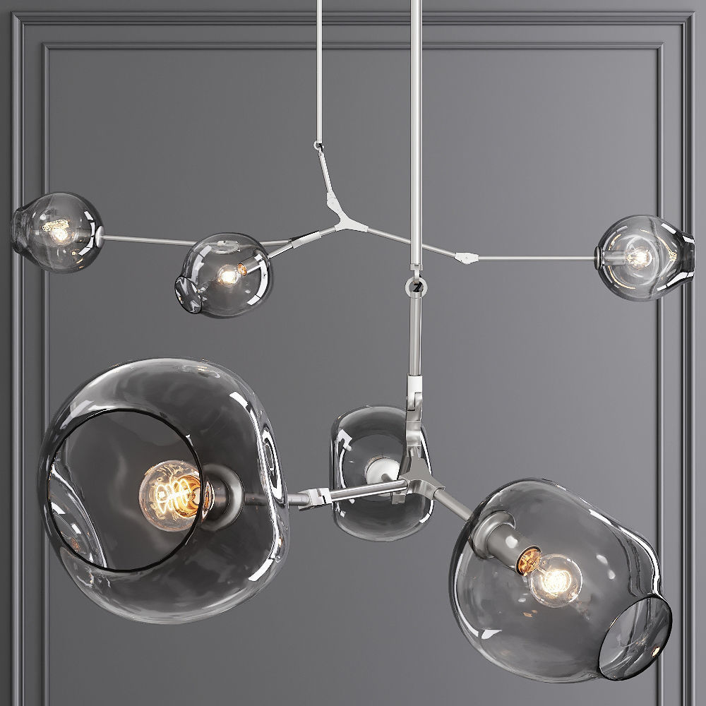 3-globe Branching Bubble Satin Nickel and Gray Glass 3D model