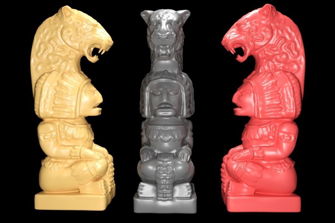 Mayan statue with jaguar head stl 3D print model