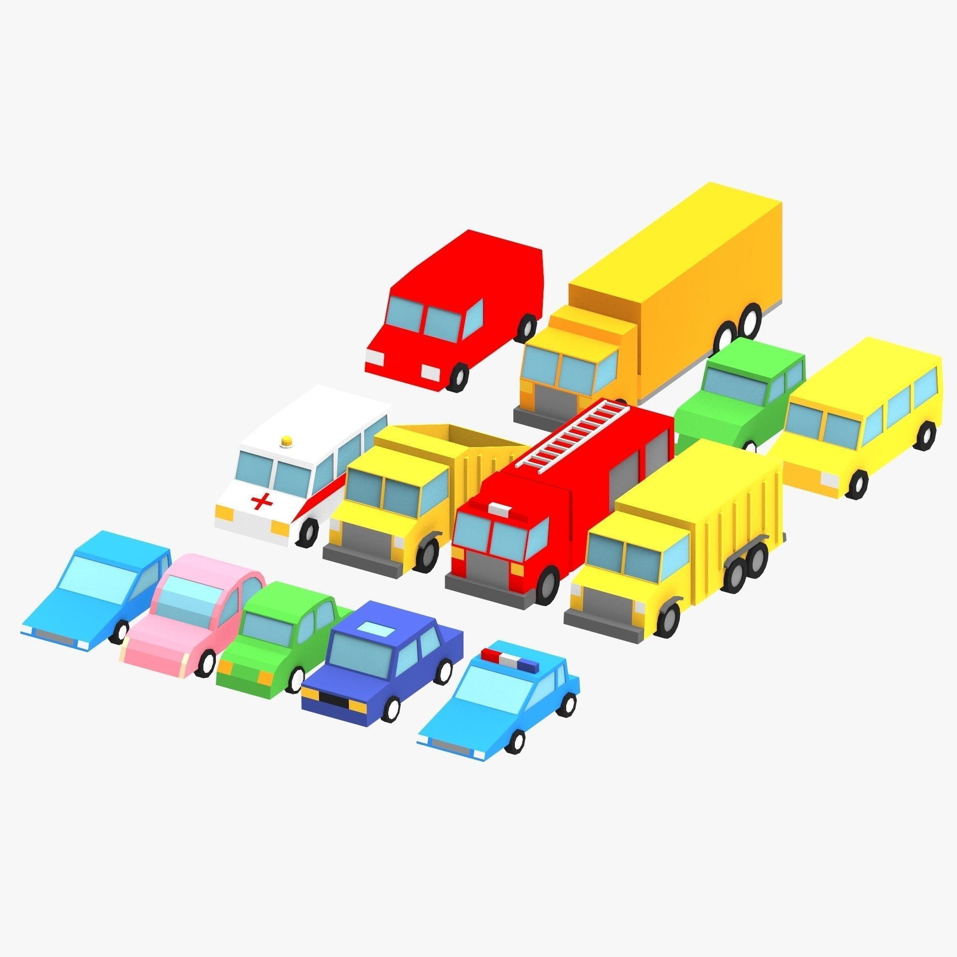 Low poly Car pack 3D model