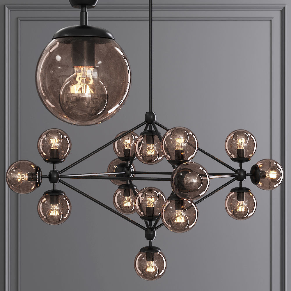 Modo 4 Sided Chandelier 15 Globes Black and Smoke Glass 3D model CGTrader