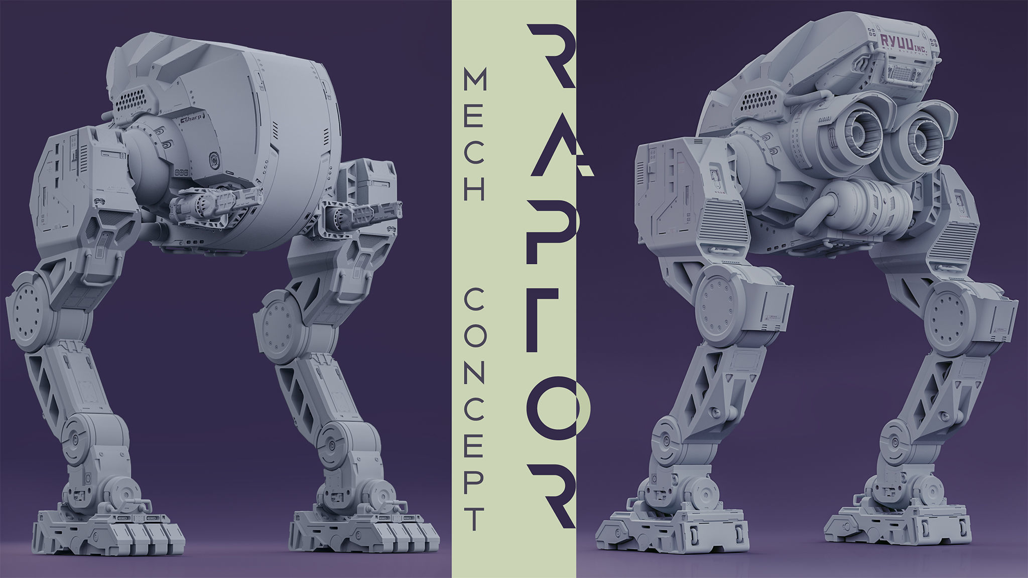 Raptor - scifi mech high poly 3D model 3D model