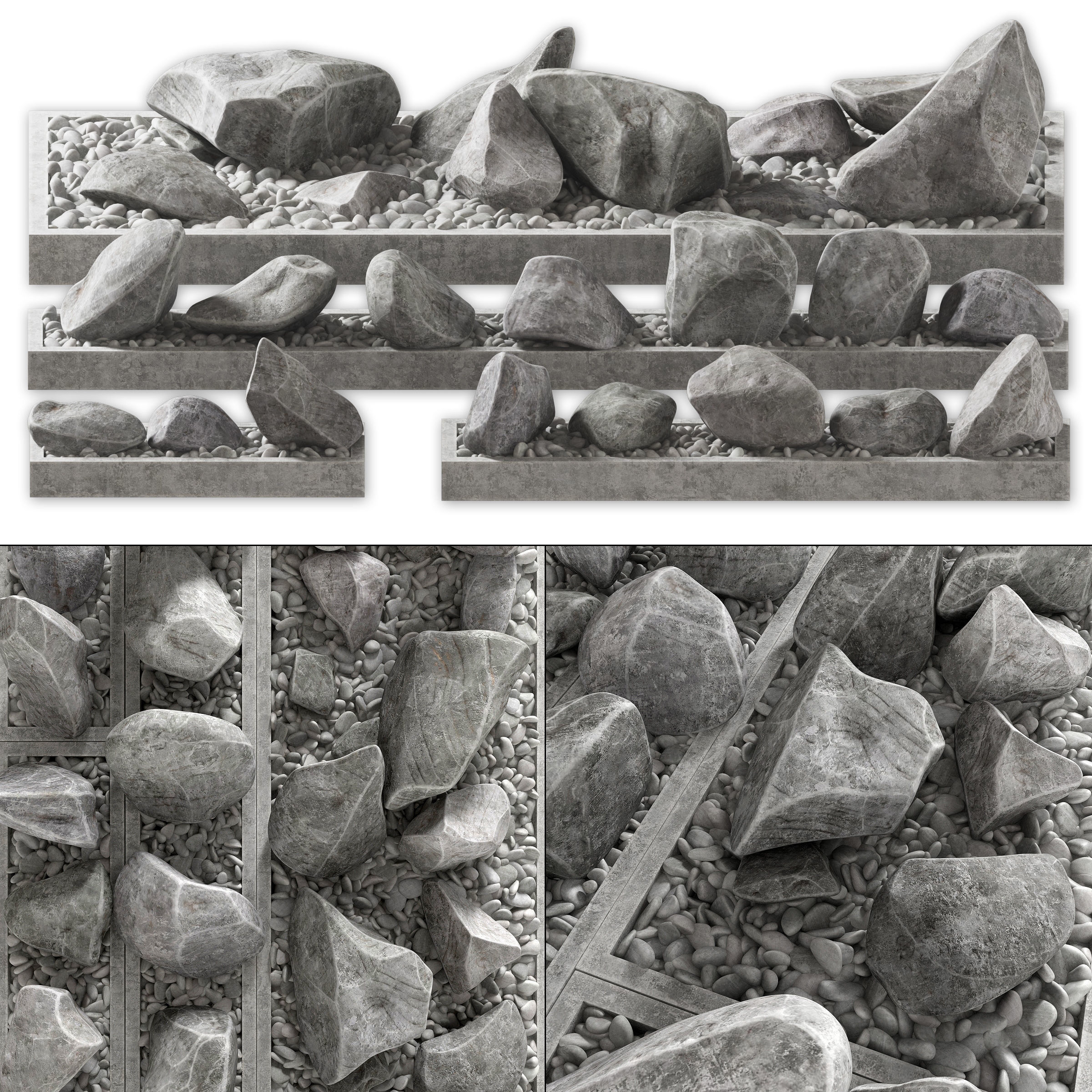 Flowerbed pebble rock decor street