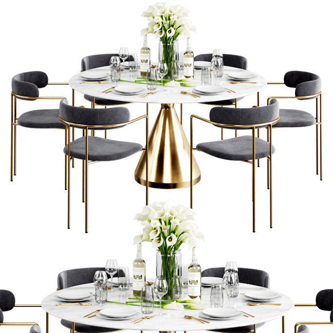 West Elm Dinning Set 7 3D model | CGTrader