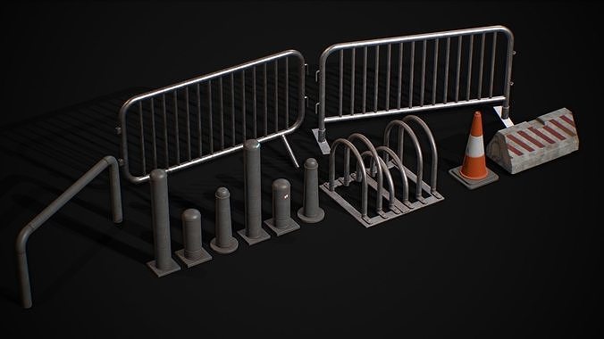Road Blocker Barrier Metal Barrier Low-poly 3D model