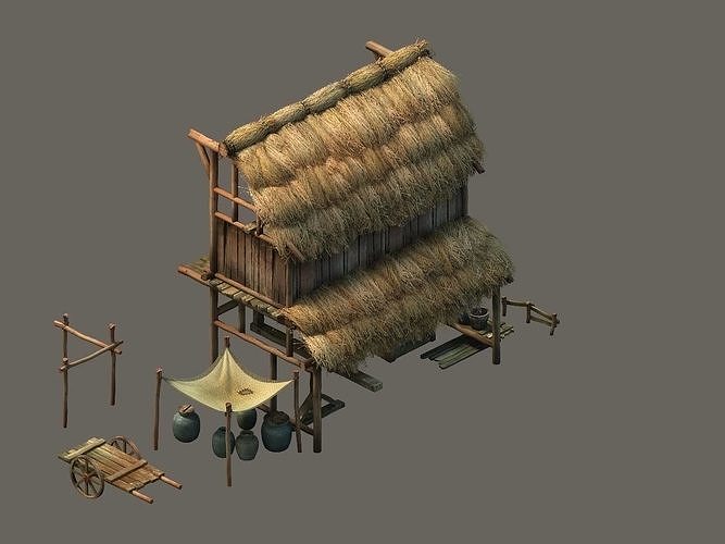 Game model - Small village wooden house 04 3D model