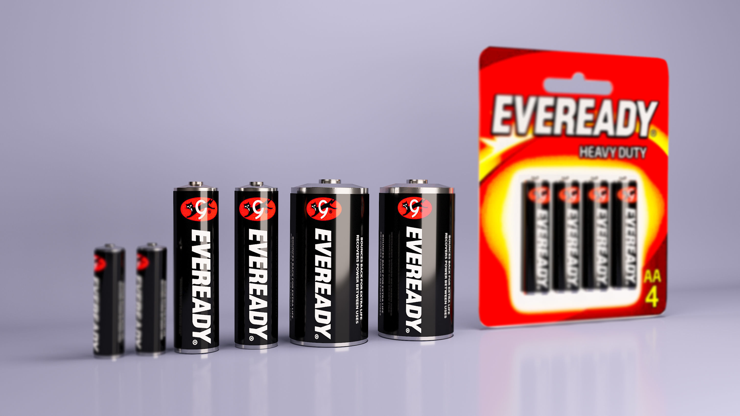 batteries Eveready AA AAA C 3D model CGTrader