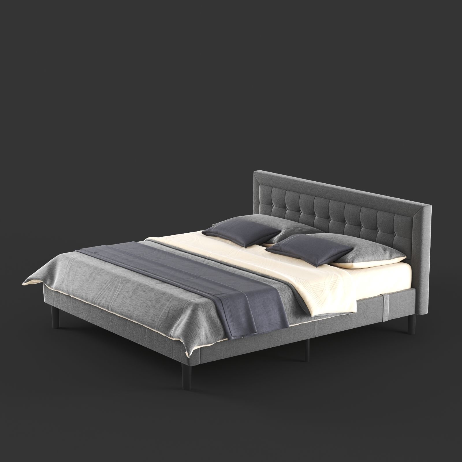 Overstock Double Bed Gray PostureLoft Mornington Bed 3D model CGTrader