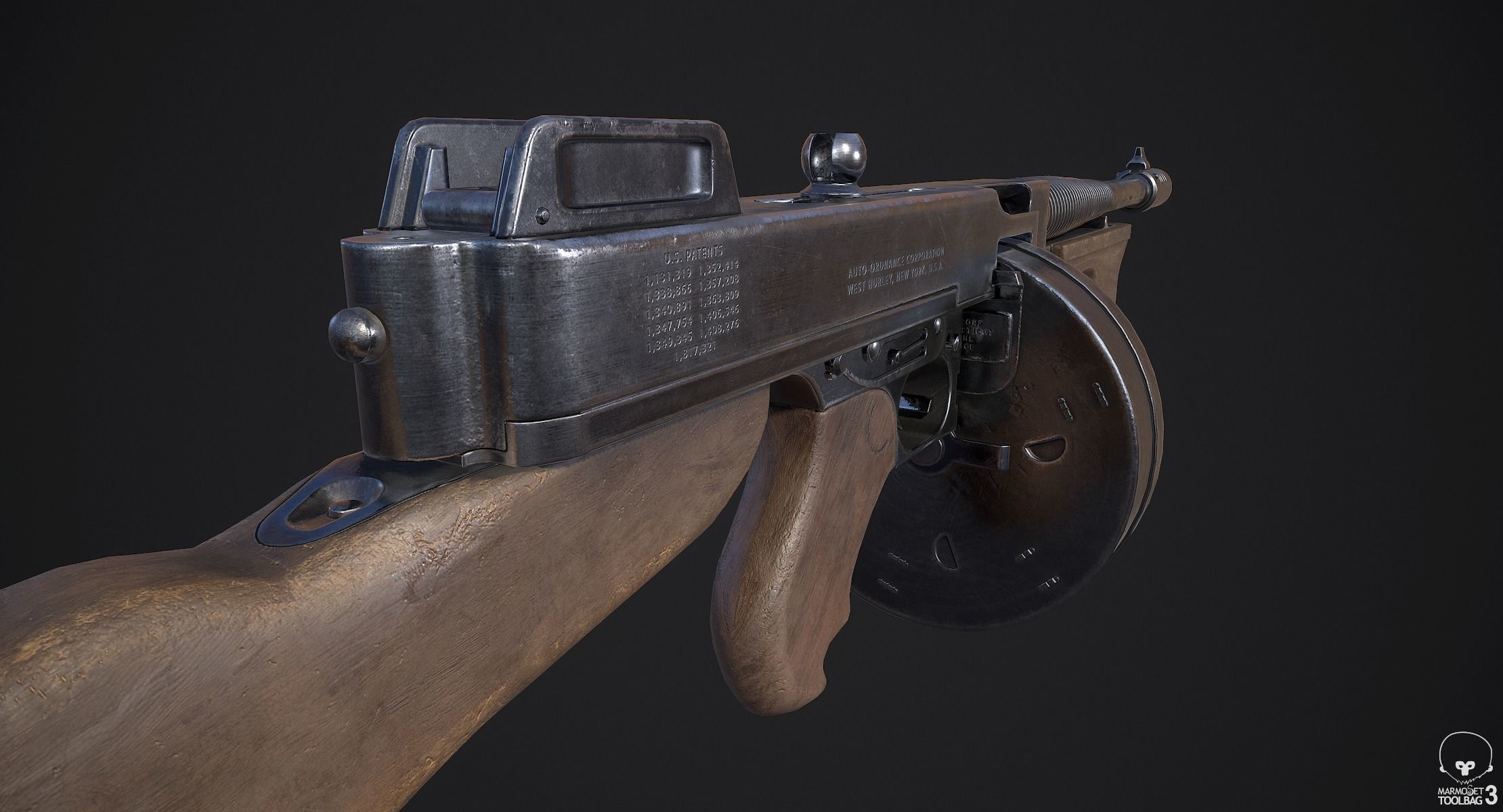 Thompson Blueprints 3D model Thompson M1928A1 Submachine Gun VR / AR / low-poly | CGTrader