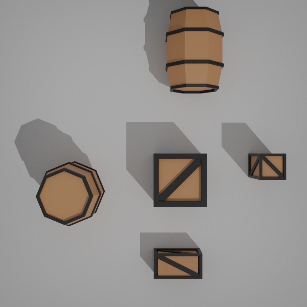 3D model Low-Poly Boxes and Barrel Pack VR / AR / low-poly | CGTrader