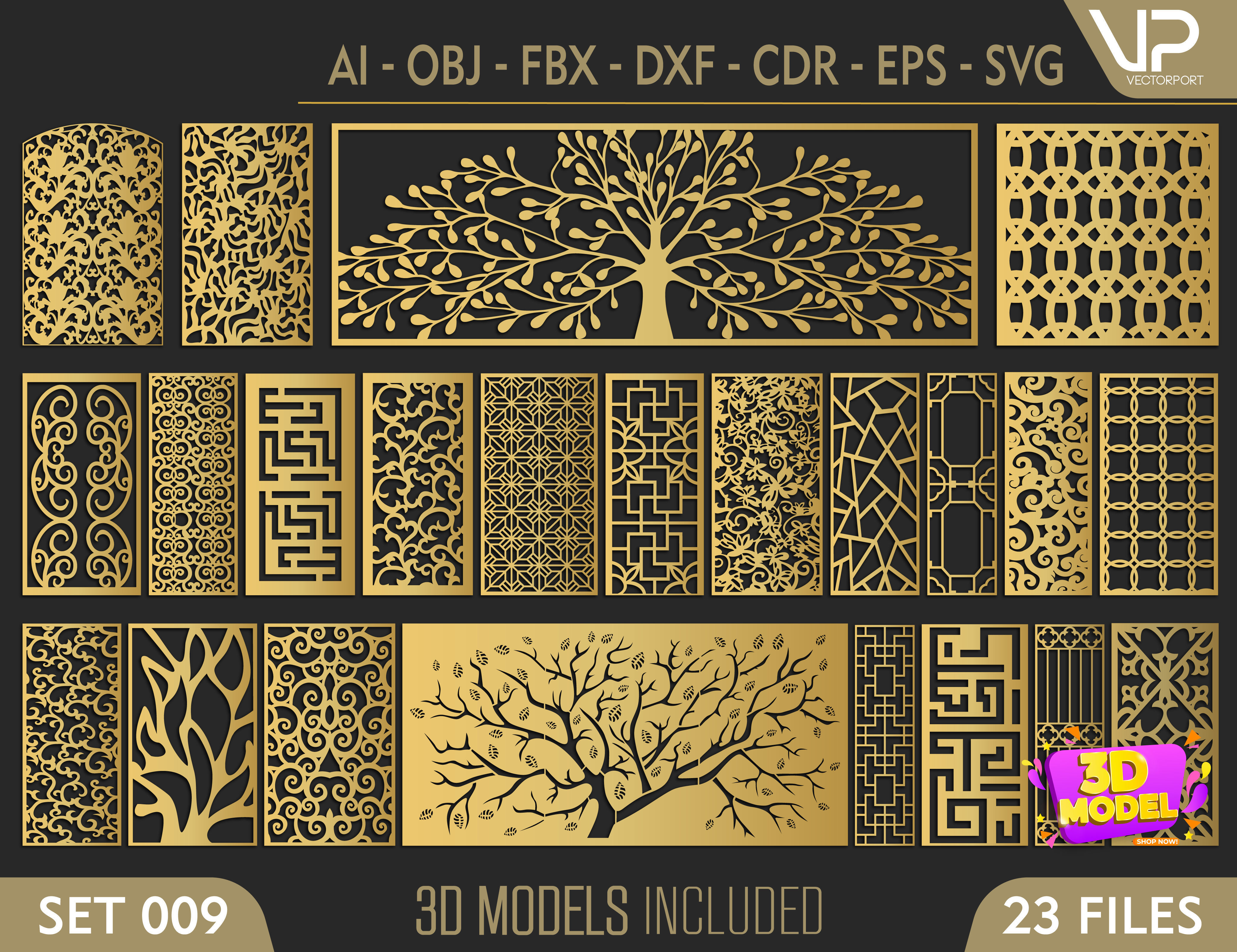 23 decorative panels 3d model set 009 shape cgtrader empty room templates interior designers