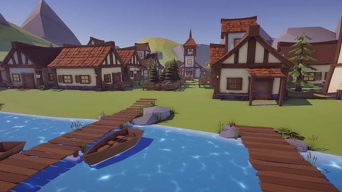 3D model Low Poly Medieval Village VR / AR / low-poly | CGTrader