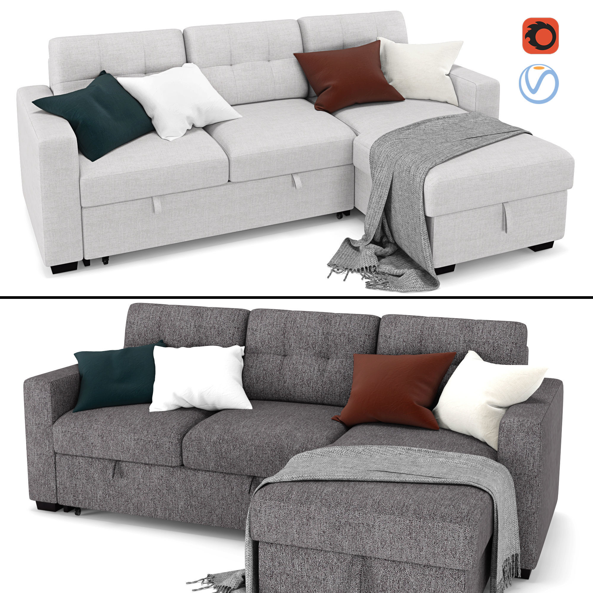 Tyson sectional sofa with bed and storage 3D model