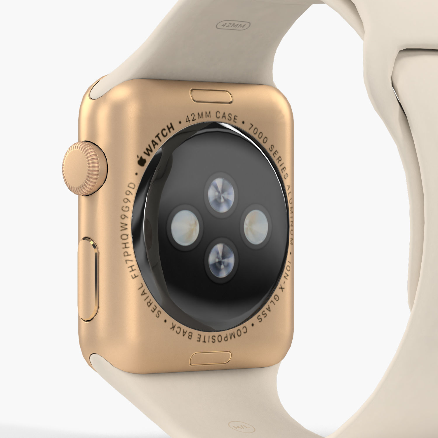 3D model Apple Watch Gold Aluminum Case Antique White Sport Band VR / AR / lowpoly CGTrader