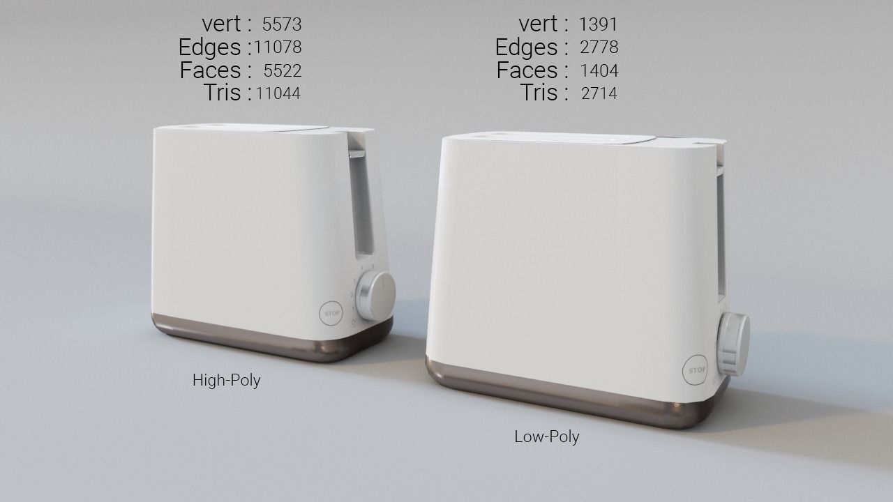 Toaster High and Low Poly  model  Low-poly 3D model