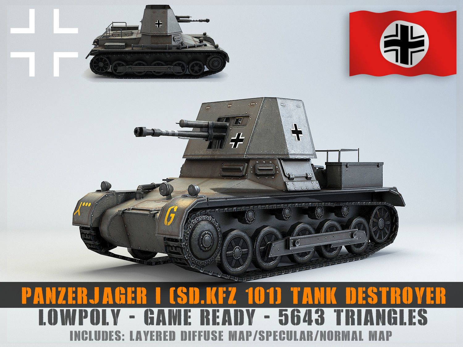 Low Poly SdKfz 101 PanzerJager I Tank Destroyer