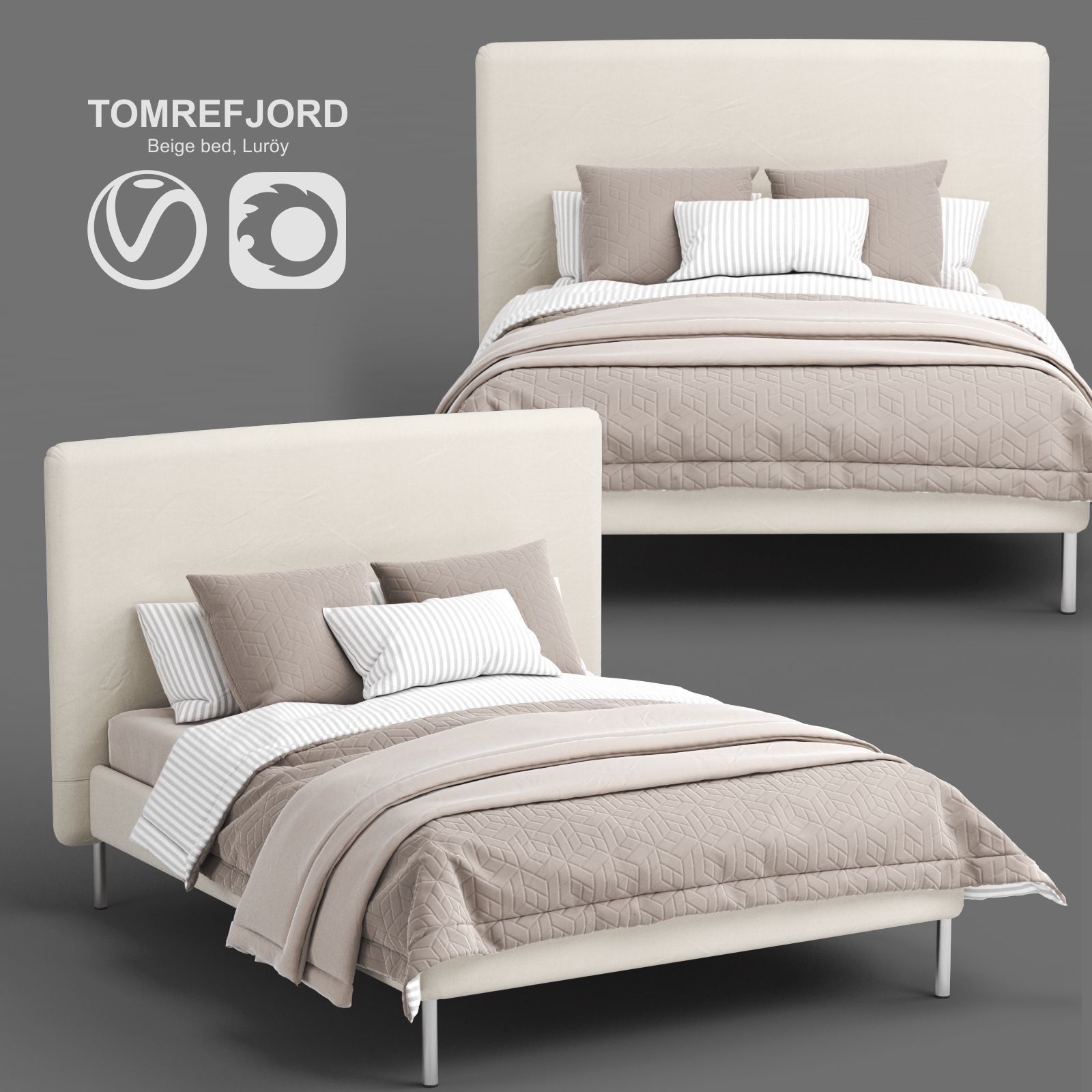 TOMREFJORD beige bed Luroy 3D model MAX OBJ FBX