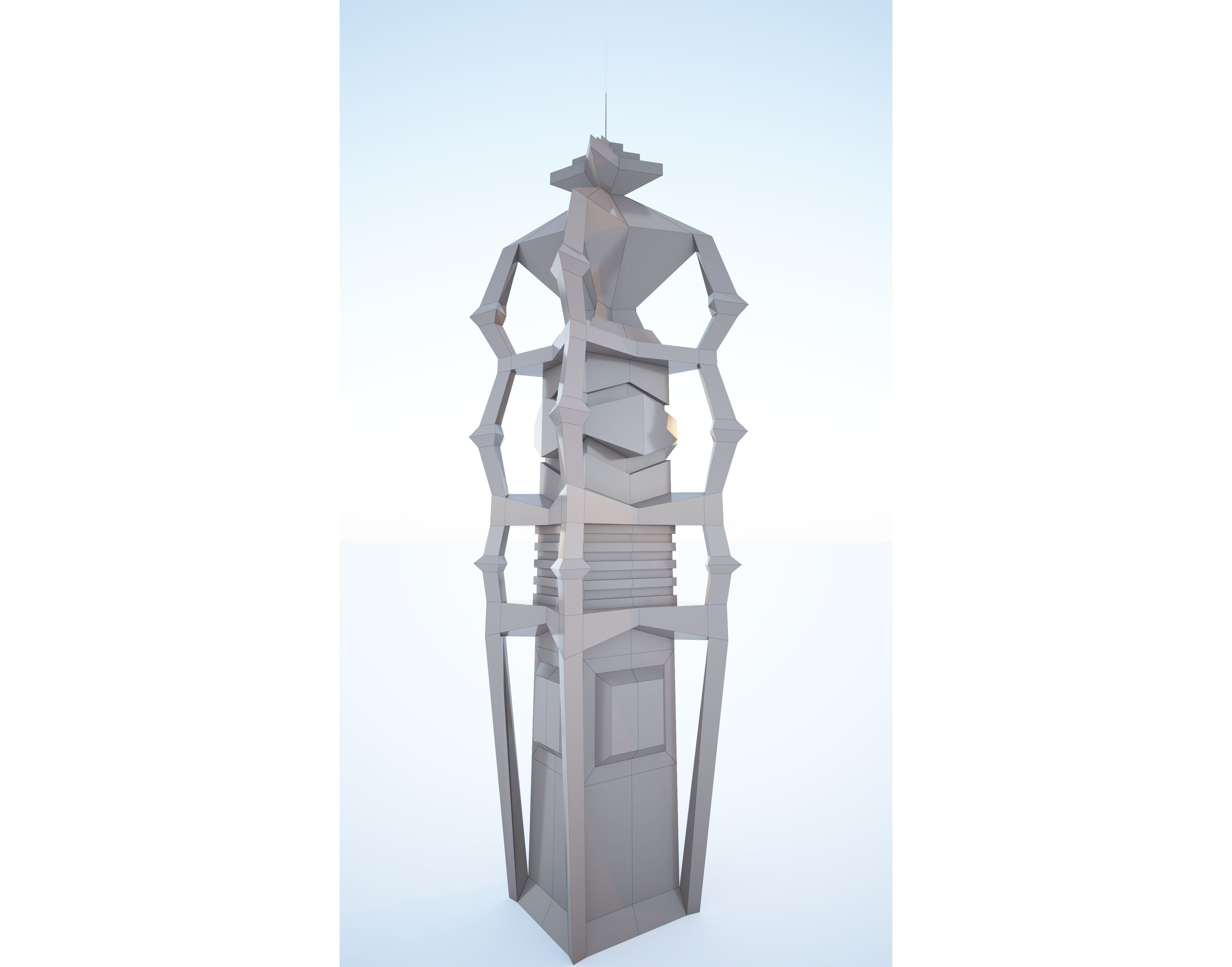 Low-Poly Scifi Building 3d model for city or Cartoon Low-poly 3D model