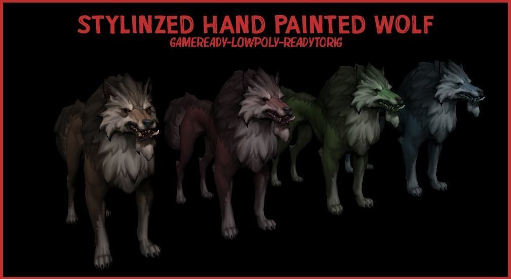 Stylized Hand Painted Wolf-LOWPOLY-GAMEREADY-READYFORRIG