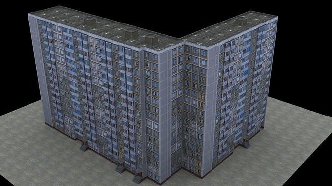 Model of a 16-storey panel house Low-poly 3D model