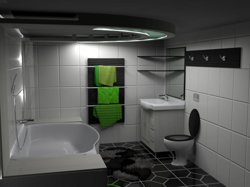 modern black-white-green bathroom 3d model max ...