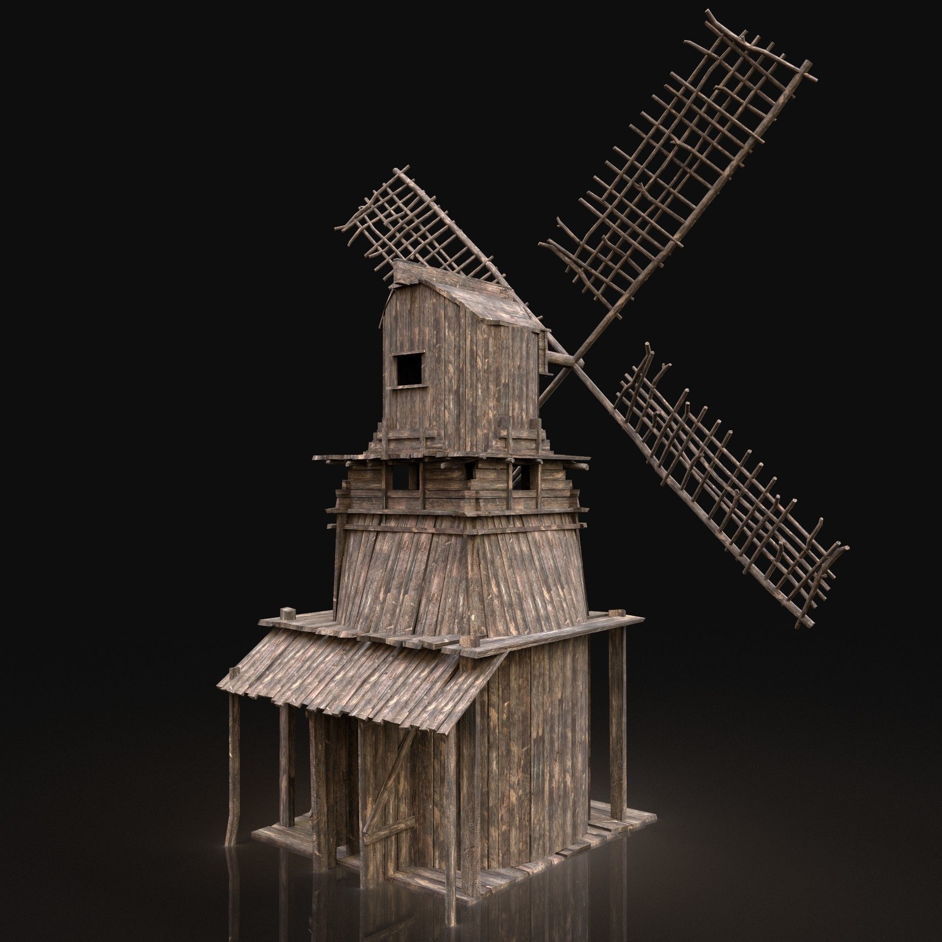 Next Gen AAA Wooden Viking Medieval Enterable Farm Windmill Low-poly 3D model
