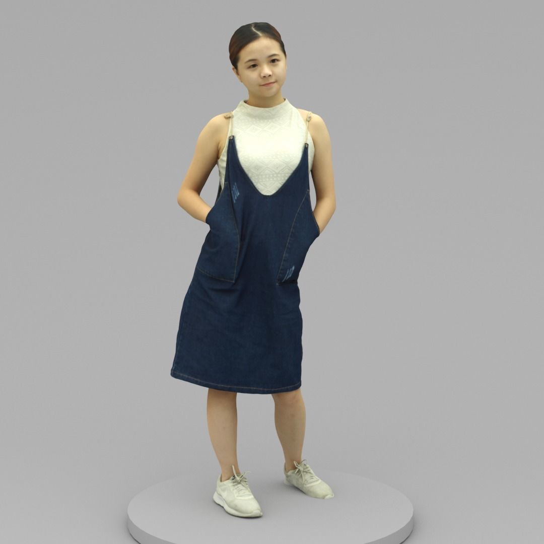 A Young Woman Posing With Hands in Pockets 3D model