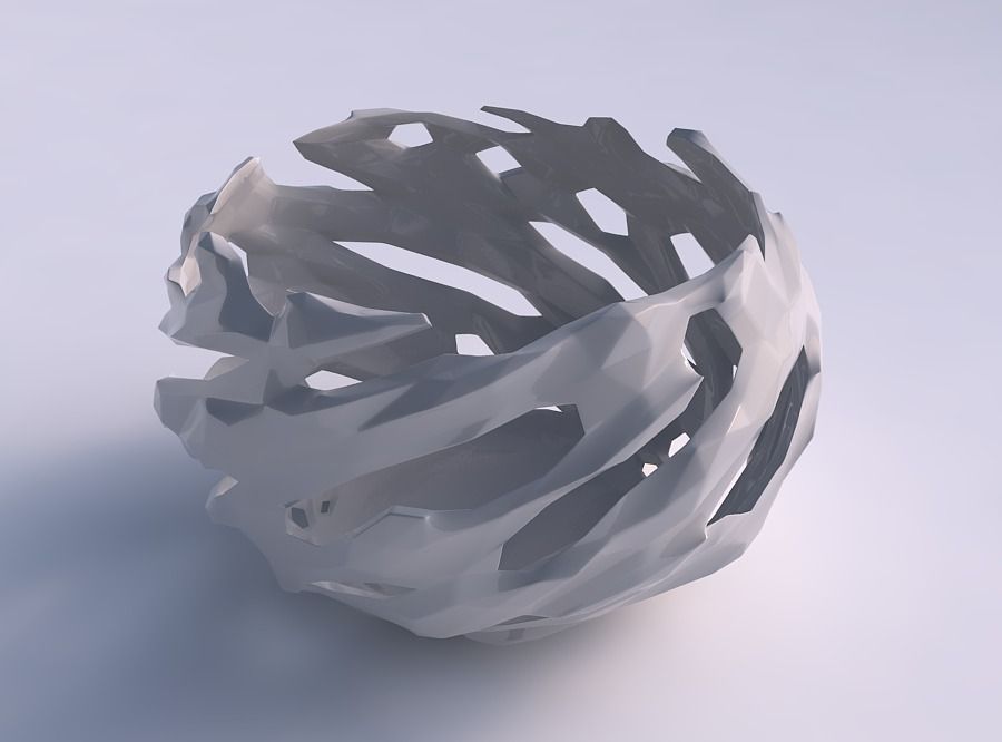 Bowl spheric twisted with faceted cuts and bulges  3D print model