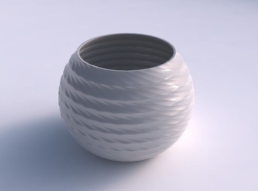 Bowl spheric with sections and twisted lines 3D print model
