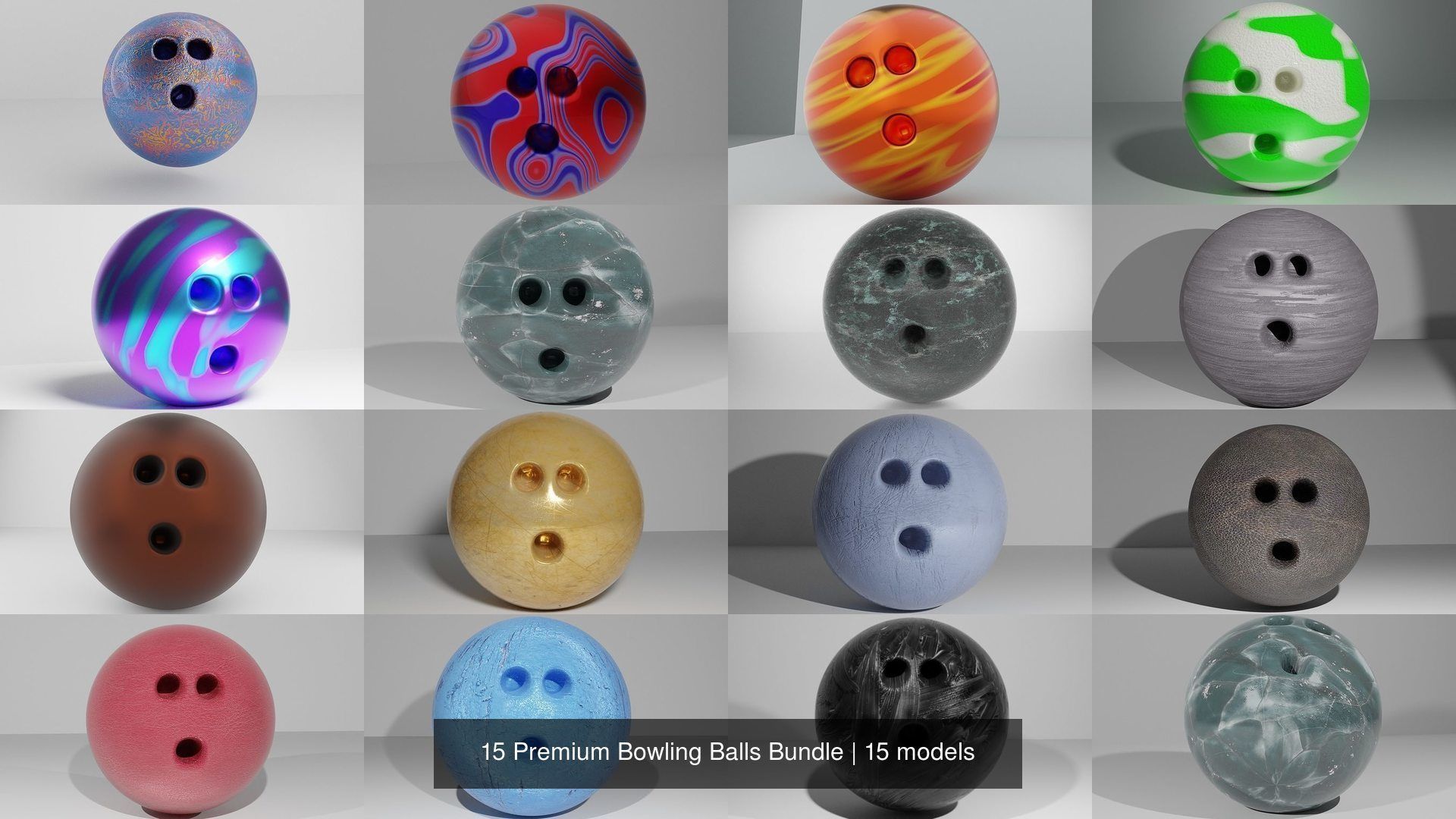 15 Premium Bowling Balls Bundle 3D CGTrader