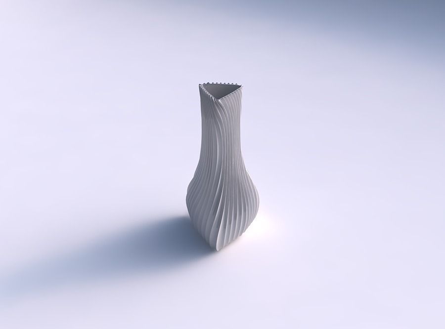 Vase puffy triangle with wavy extruded lines 4 3D print model