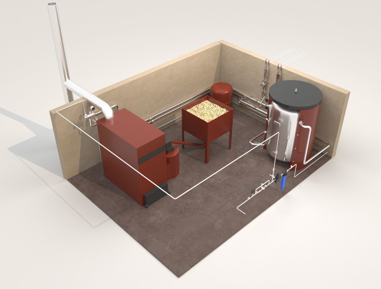 Industrial Boiler Room on wood pellets